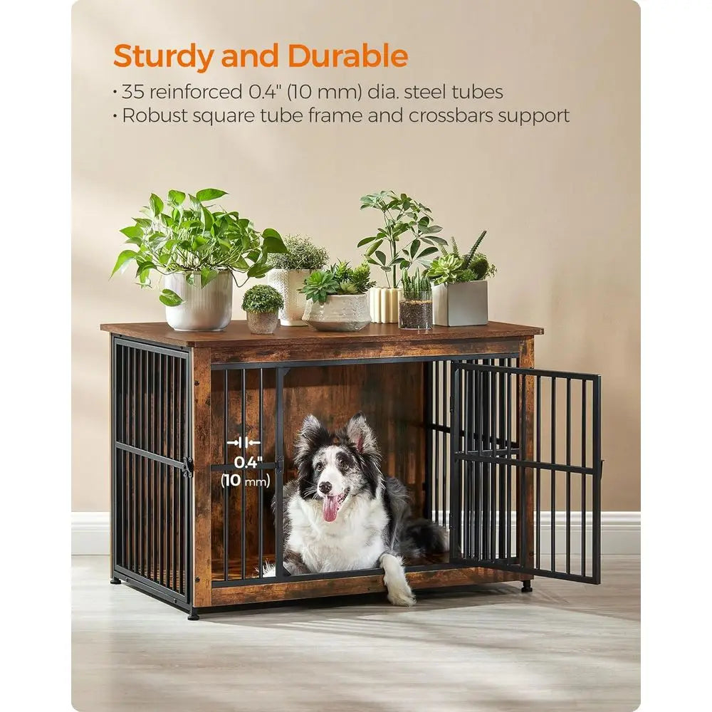Heavy Duty Wooden Dog Crate End Table With Steel Design