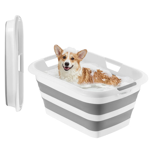 SucceBuy Portable Foldable Dog Bath Tub With Built In Drainage