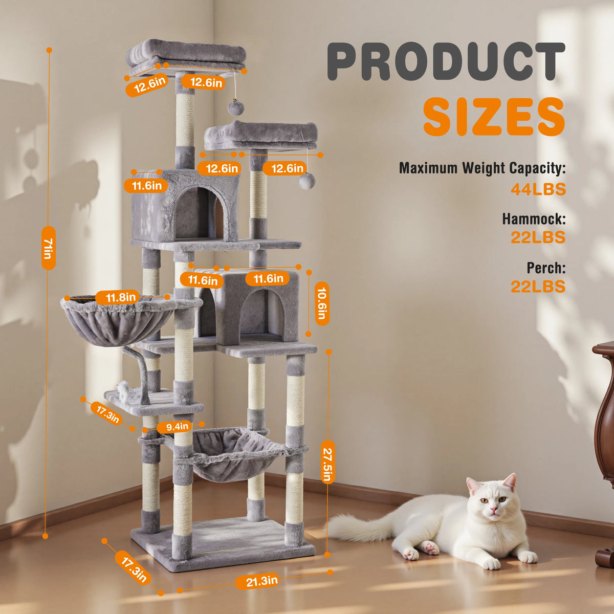 JHK Multilevel Cat Tree With Natural Sisal Scratching Posts