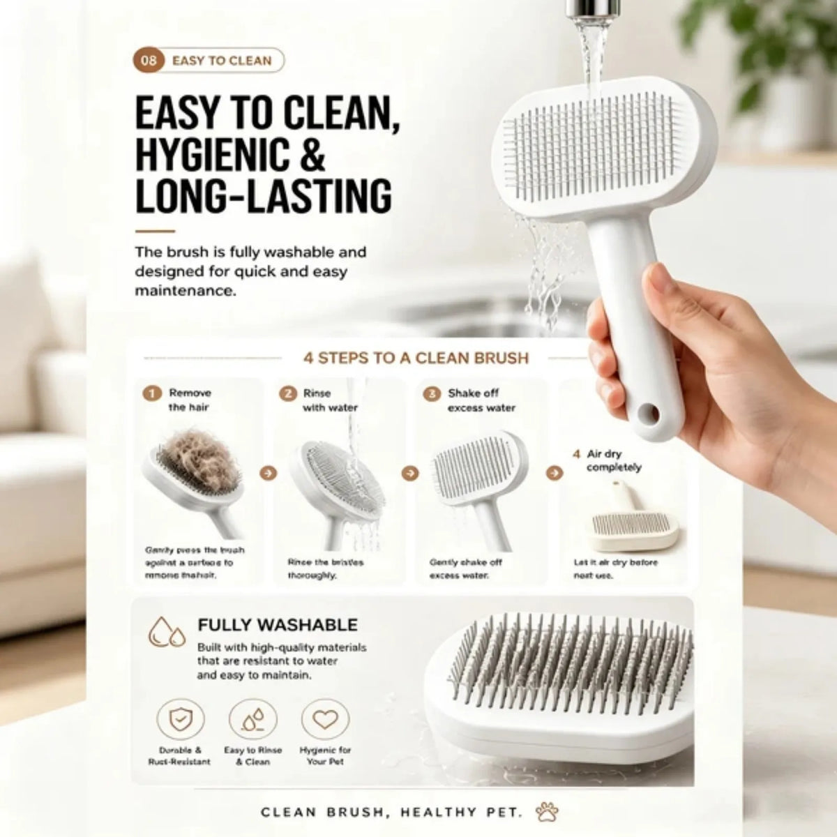 Self-Cleaning Slicker Brush for Dogs and Cats, Gentle Deshedding Tool