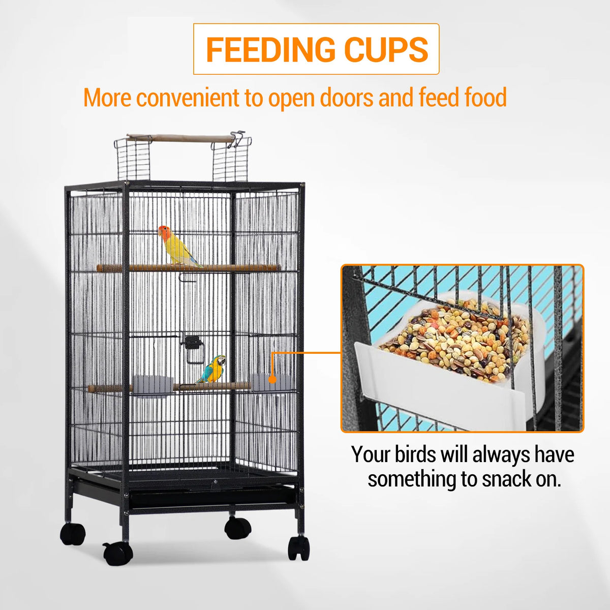 HiMISS Open Top Metal Bird Cage With Perches And Tray