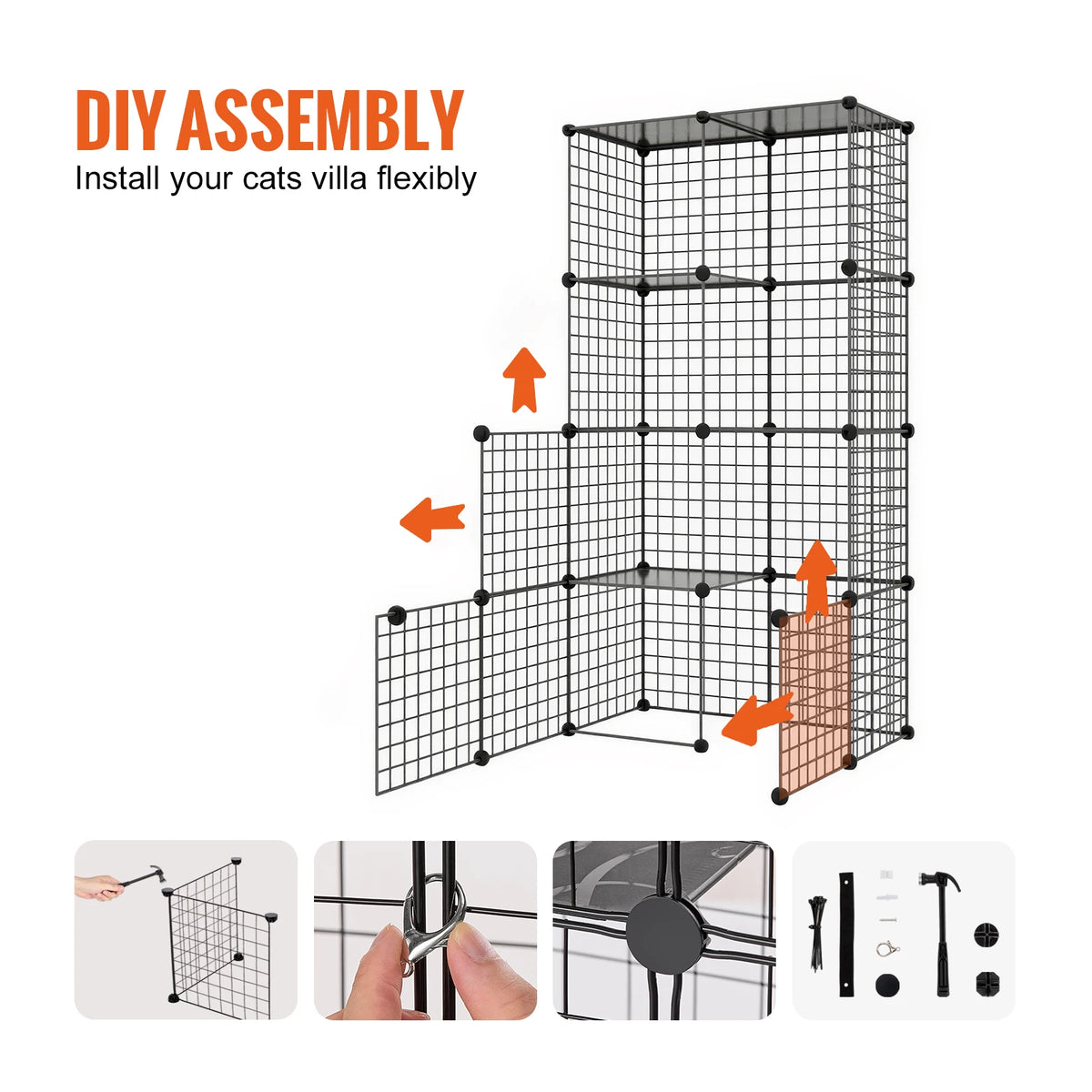 SucceBuy Stainless Steel Multi Tier Cat Cage With Hammock Ladder