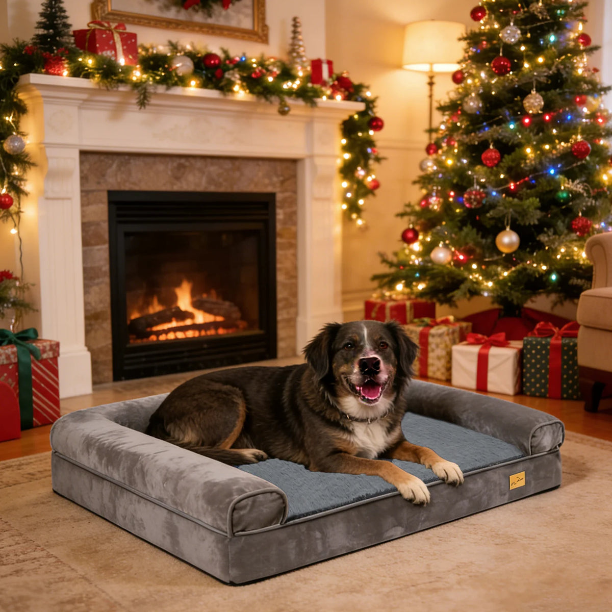 Borwart Orthopedic Memory Foam Dog Bed With Waterproof Plush Cover