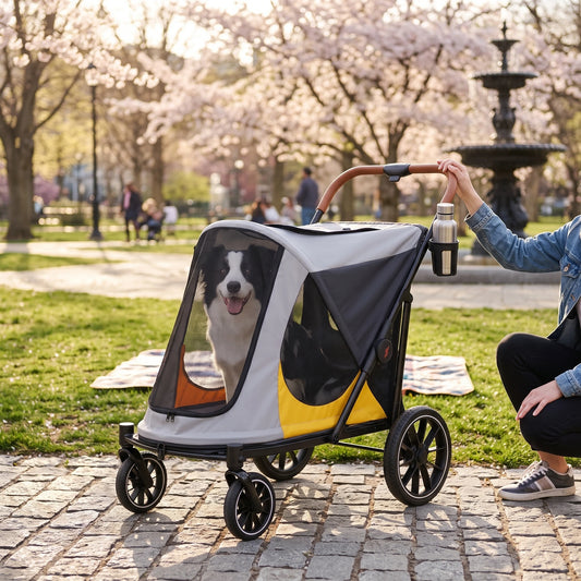 Four Wheel Foldable Dog Stroller With Shock Absorption