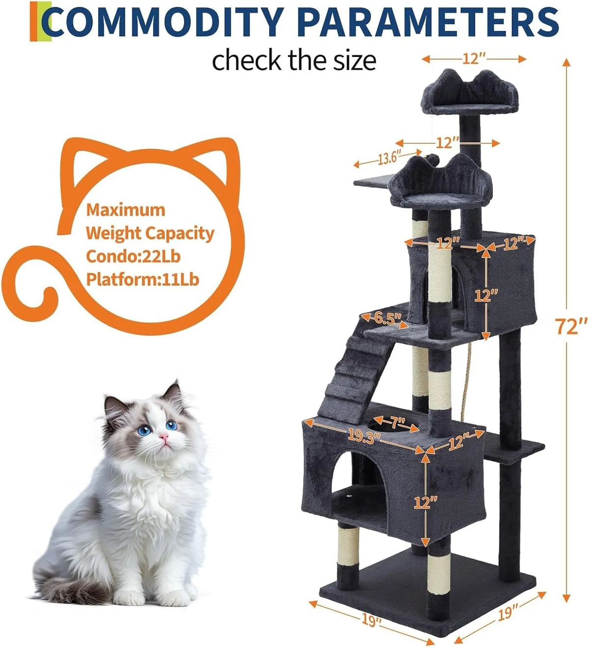 Elevated Multi Level Cat Tower With Sisal Scratching Posts