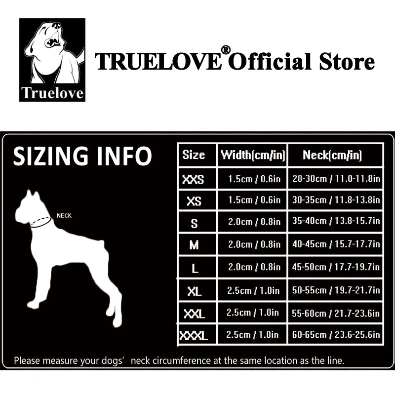 TrueLove Adjustable Nylon Dog Collar Padded Reflective Heavy Duty Webbing