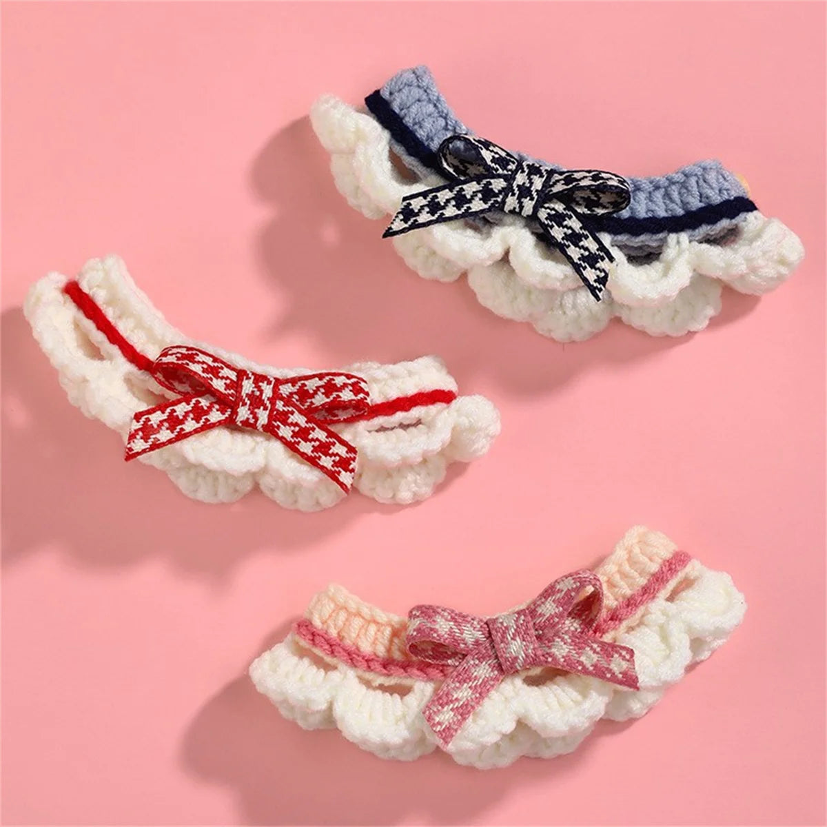 Adjustable Lace Bow Knot Knitted Pet Collar For Cats And Dogs