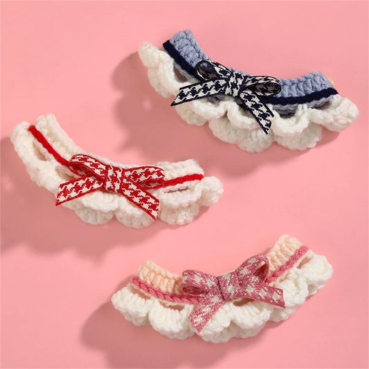 Adjustable Lace Bow Knot Knitted Pet Collar For Cats And Dogs