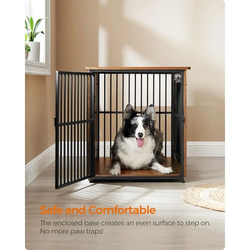 Heavy Duty Wooden Dog Crate End Table With Steel Design