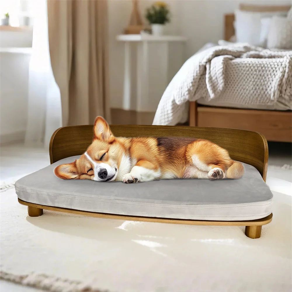 Borwart Elevated Pet Sofa Bed With Wooden Base And Cushion