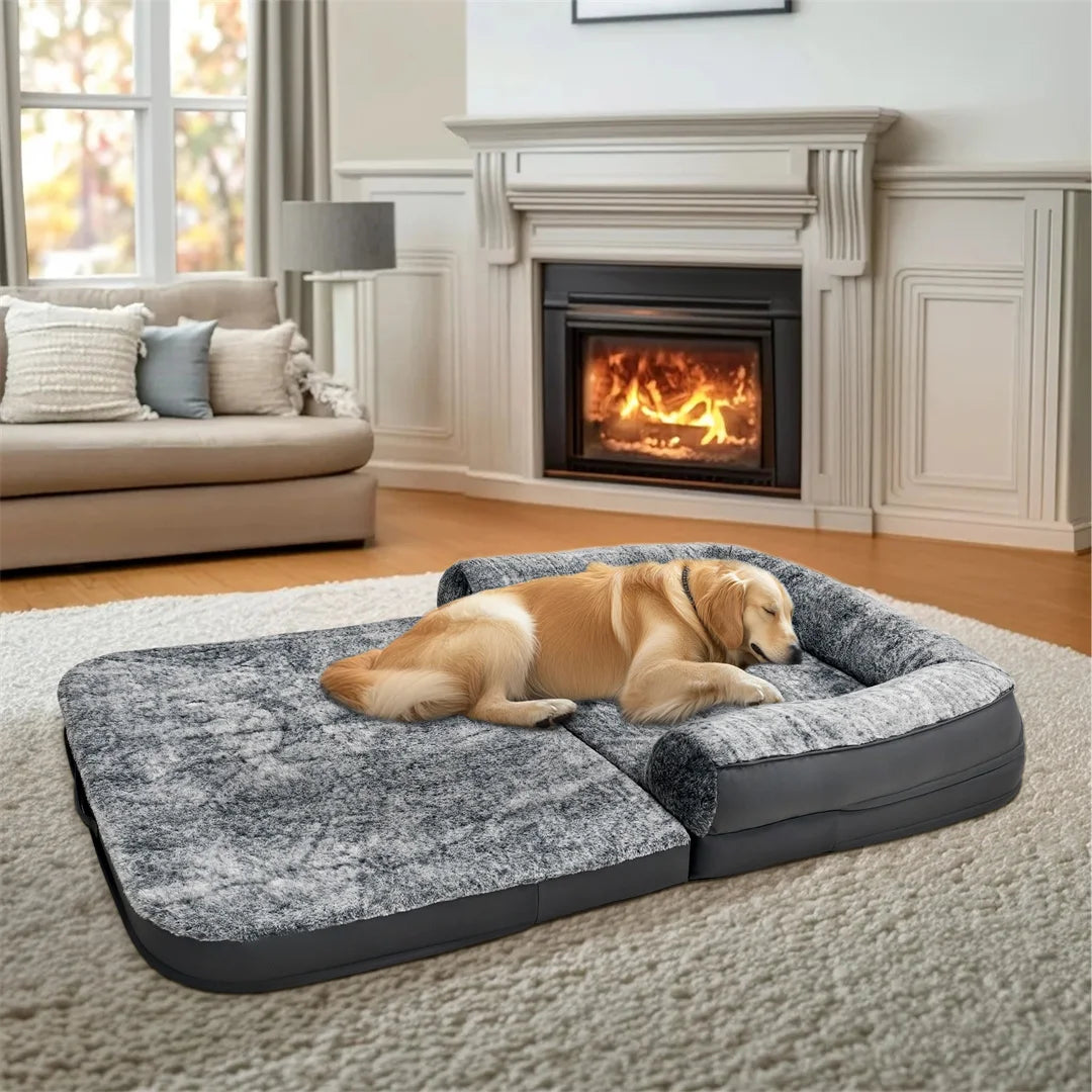 Bingopaw Foldable Calming Dog Bed With Soft Plush Cover