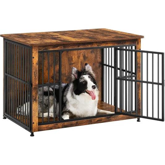 Heavy Duty Wooden Dog Crate End Table With Steel Design
