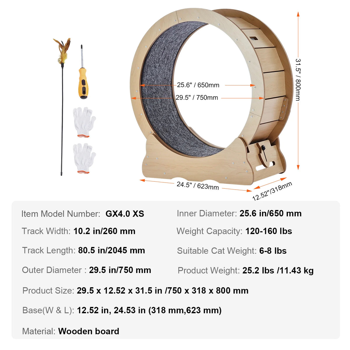 SucceBuy Wooden Cat Exercise Wheel With Carpet Treadmill