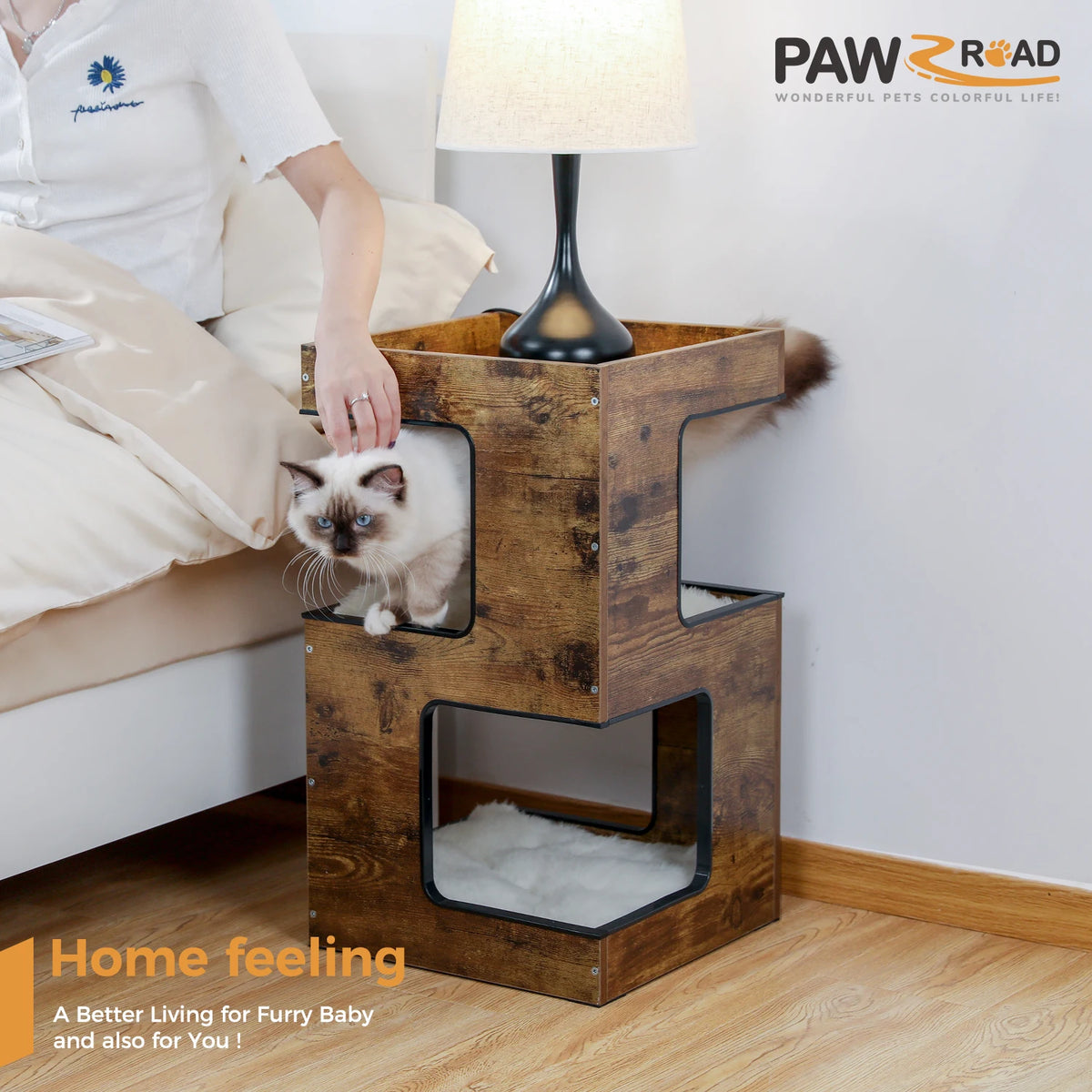 PAWZ Road Wooden Cat Condo Tree With Scratching Platform