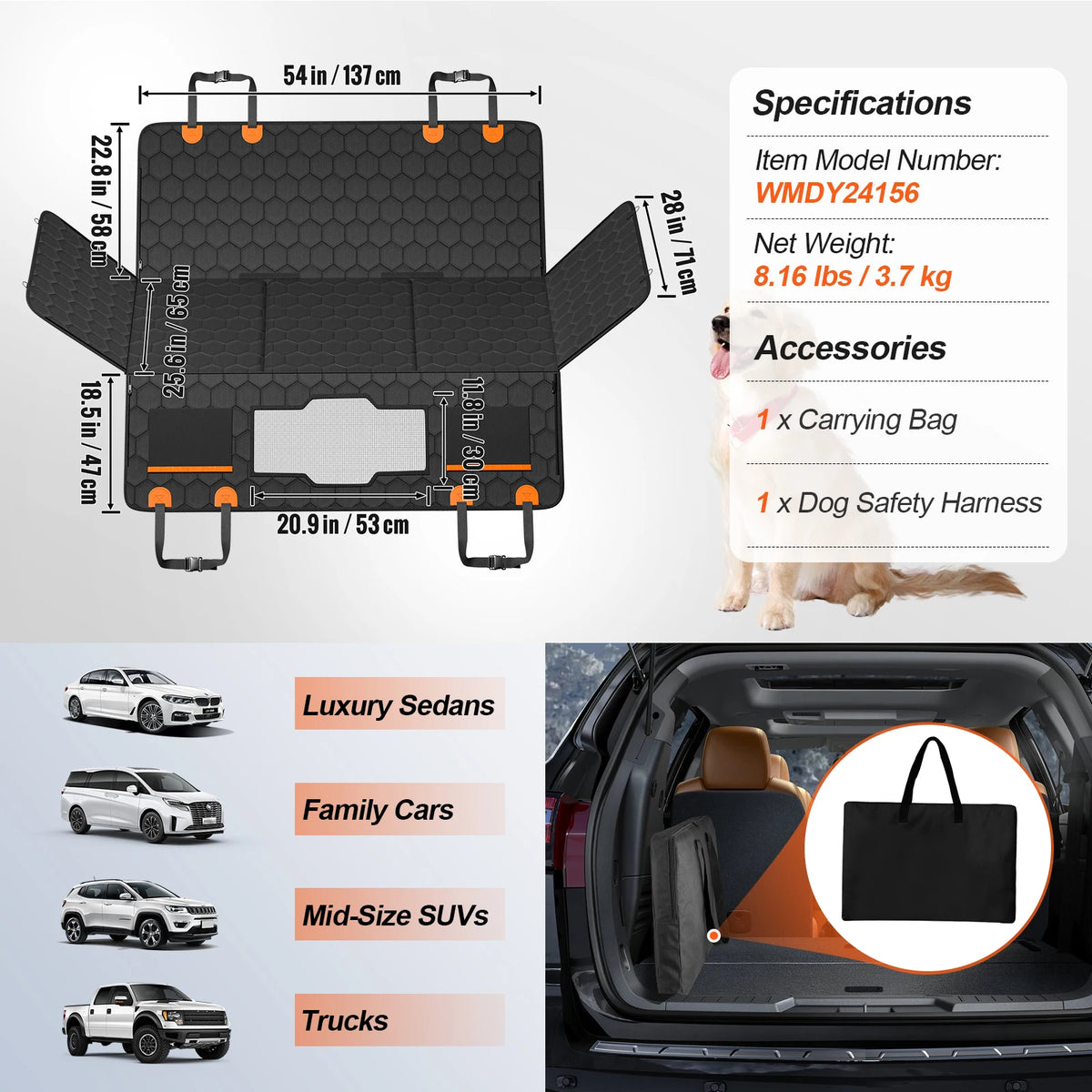 Succebuy Dog Car Backseat Extender Hammock With Storage