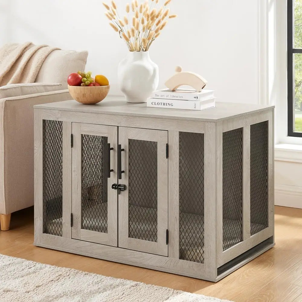 Furniture Style Double Door Dog Crate With Cushion And Tray