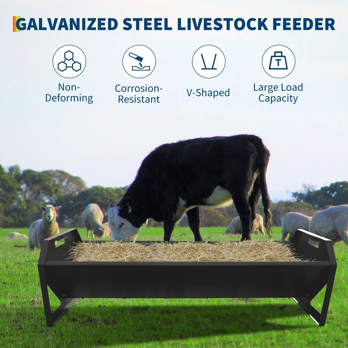 HiMISS Heavy Duty Galvanized Steel Livestock Hay Feeder Trough