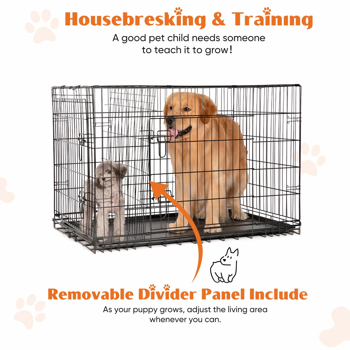 JHK Double Door Folding Metal Wire Dog Crate Leakproof Tray