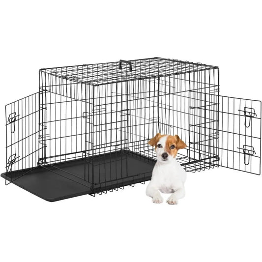 XIUWO Foldable Metal Dog Crate With Double Doors And Divider Tray