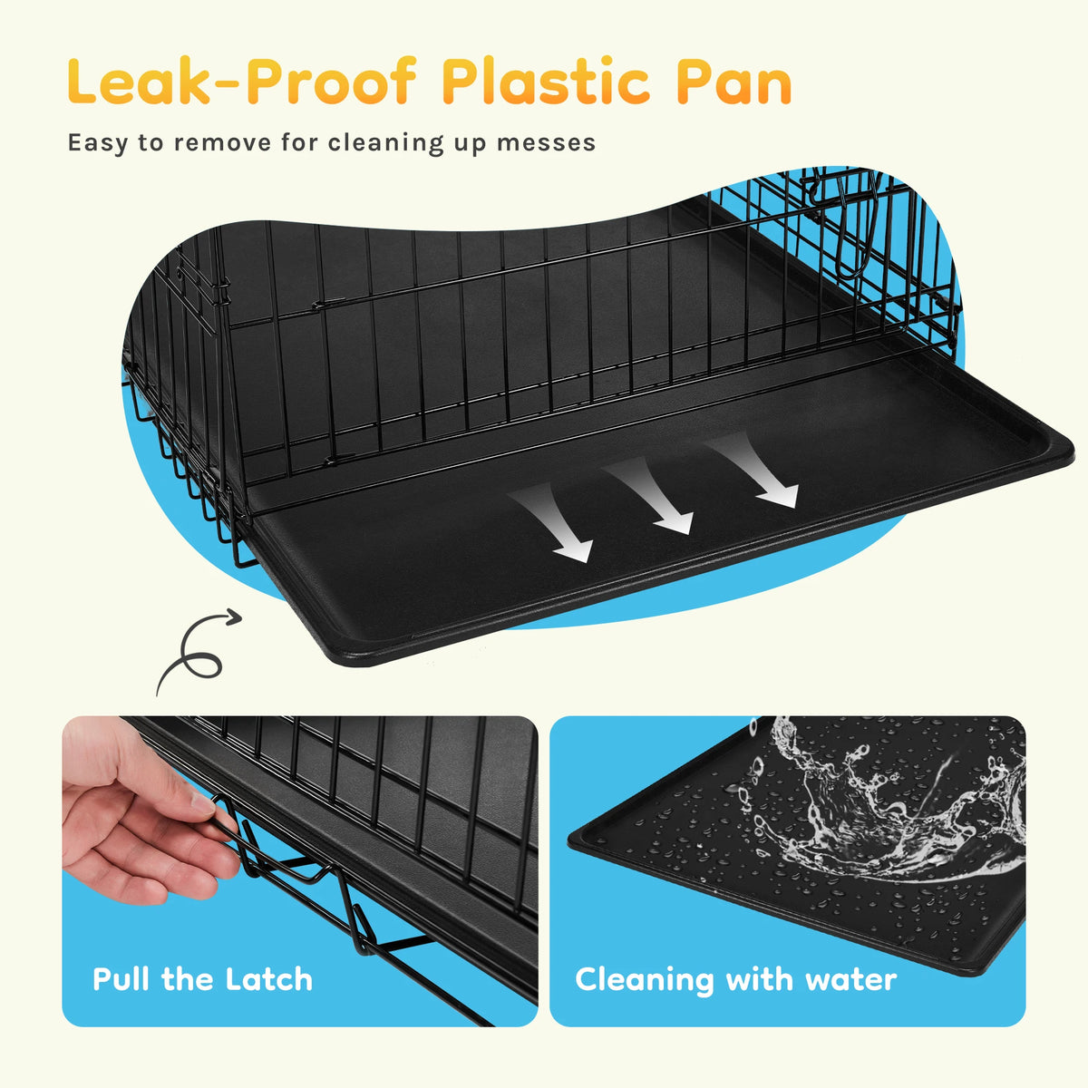 JHK Single Door Folding Metal Dog Kennel Leak Proof Tray
