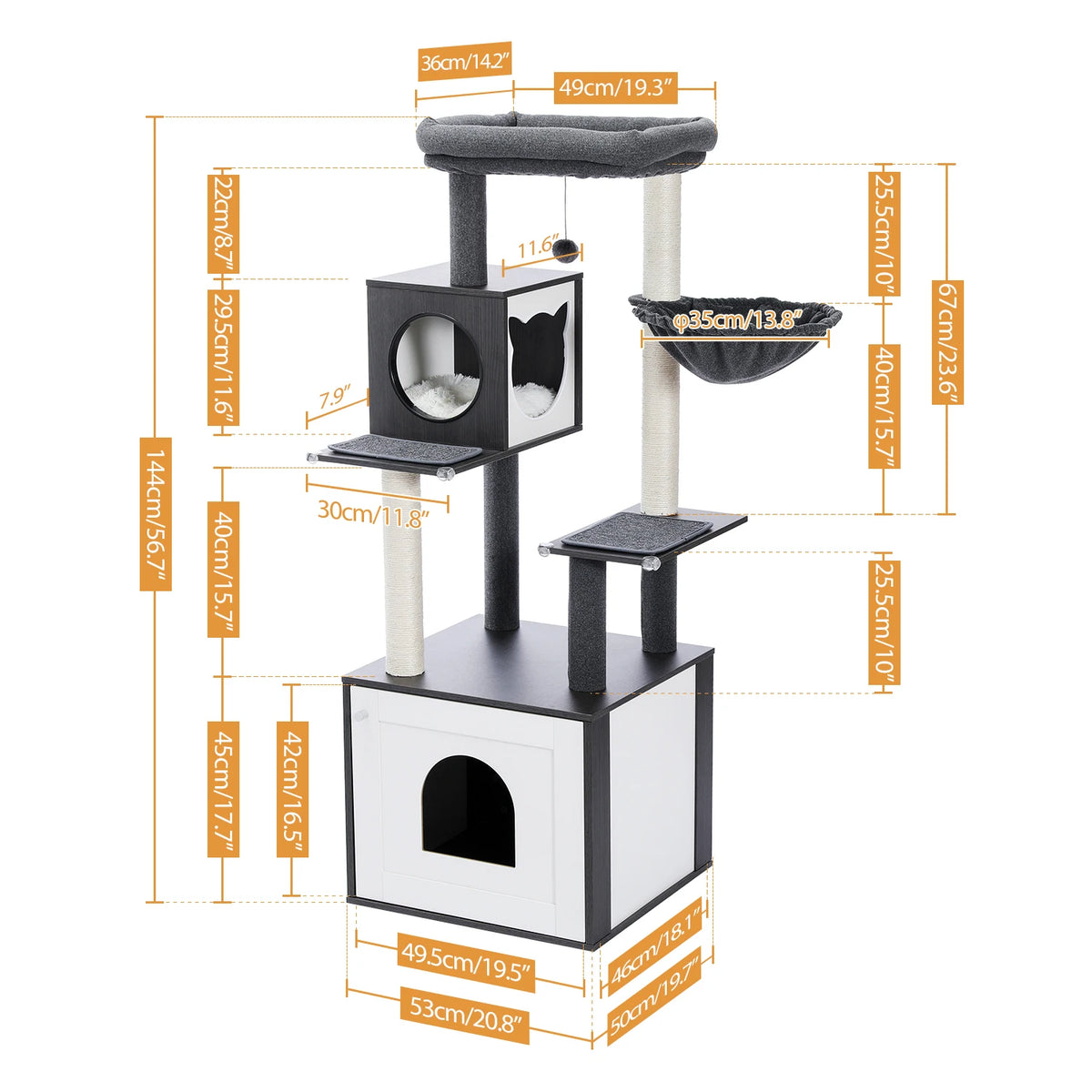 PAWZ Multi Level Cat Condo With Scratching Posts And Hammock