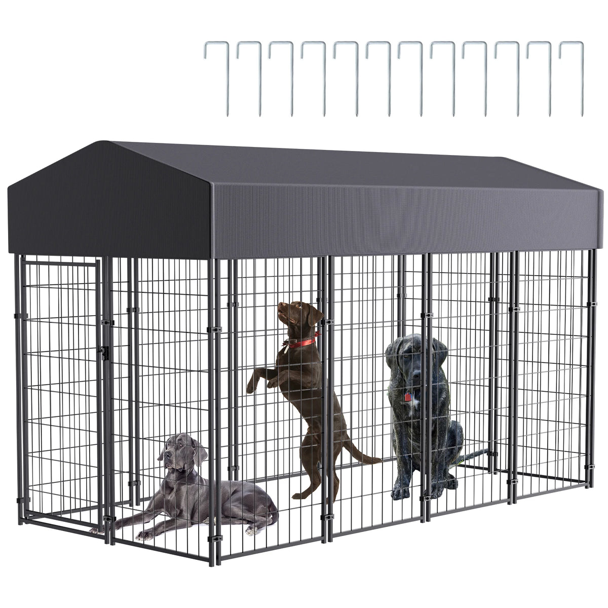 Bingopaw Outdoor Welded Wire Dog Kennel With Weatherproof Cover