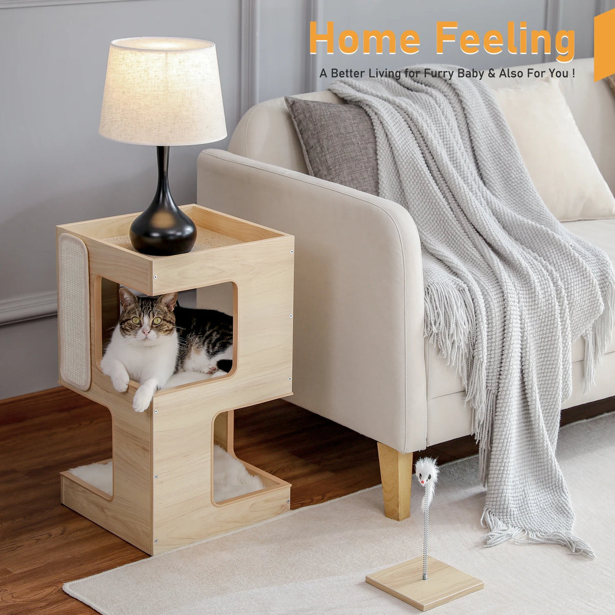 PAWZ Road Wooden Cat Condo Tree With Scratching Platform