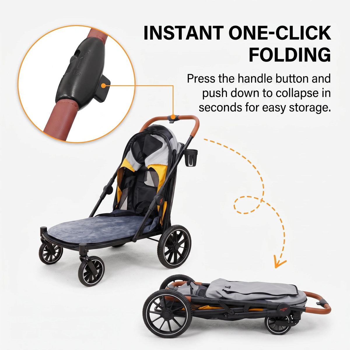 Four Wheel Foldable Dog Stroller With Shock Absorption