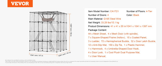 SucceBuy Stainless Steel Multi Tier Cat Cage With Hammock Ladder