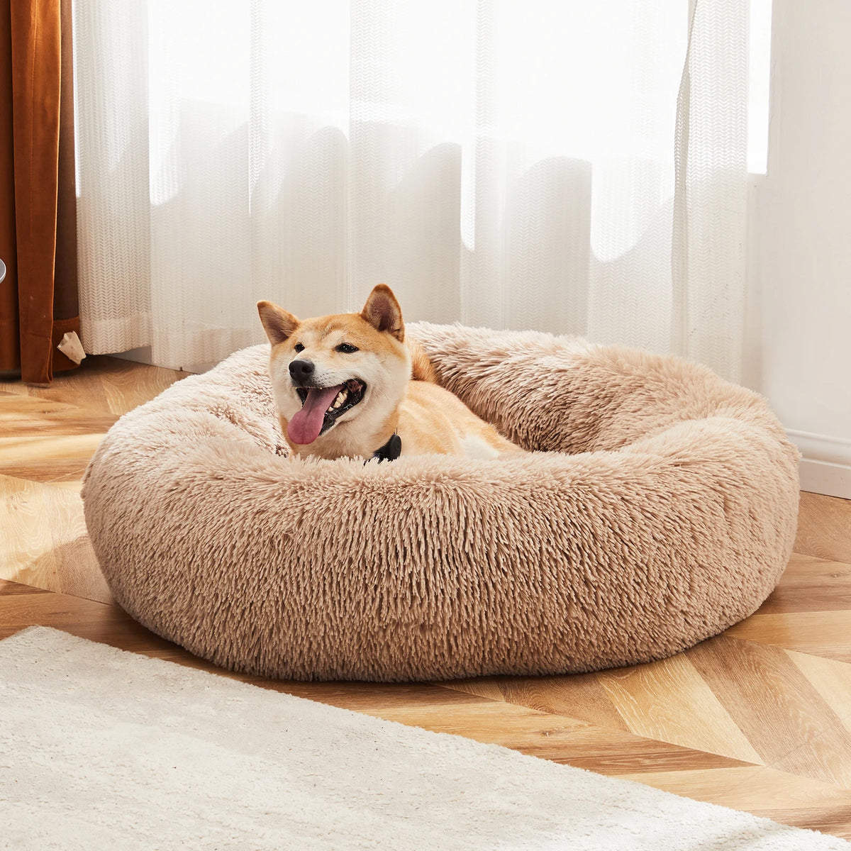 JHK Plush Round Calming Dog Bed Non Slip Pet Cushion