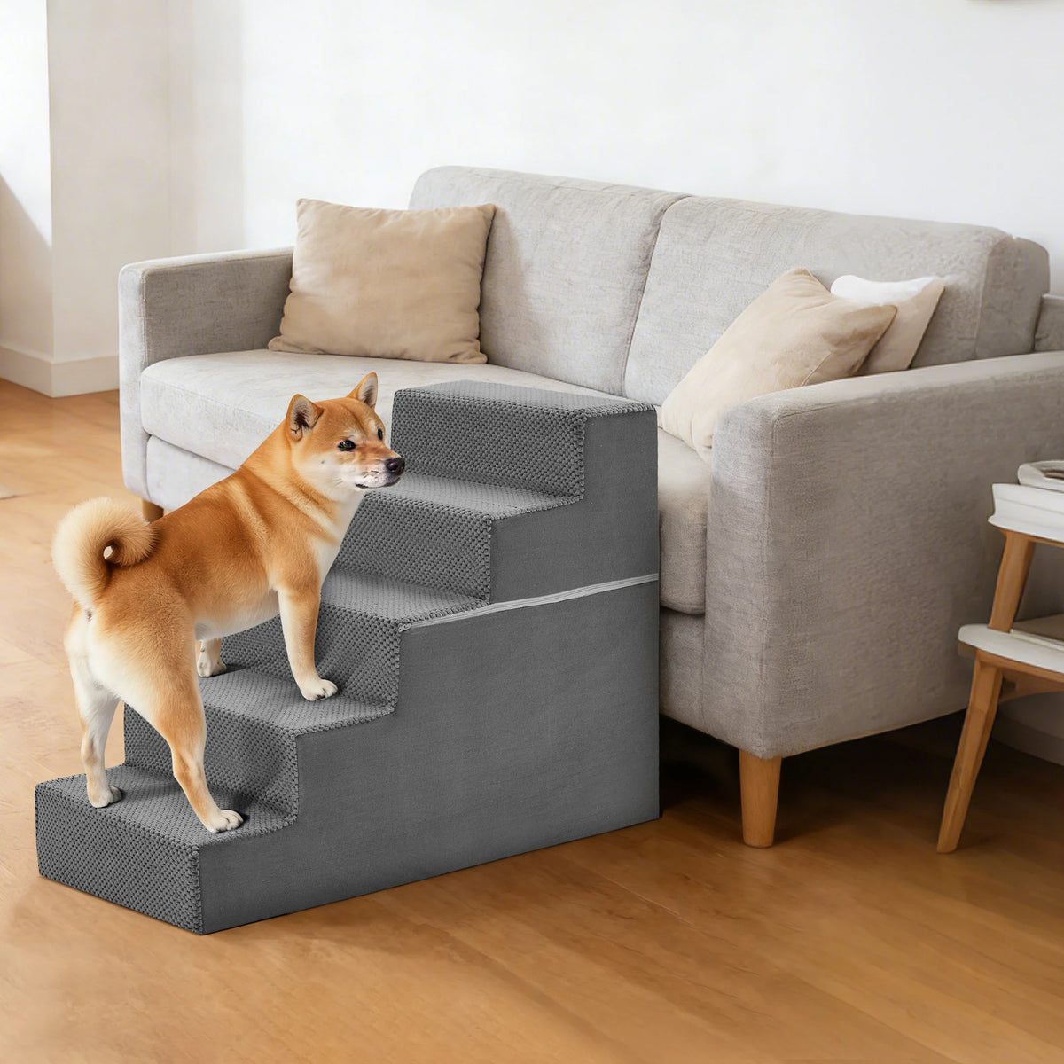 Foam Dog Stair Ramp Featuring Curved Non Slip Pet Steps