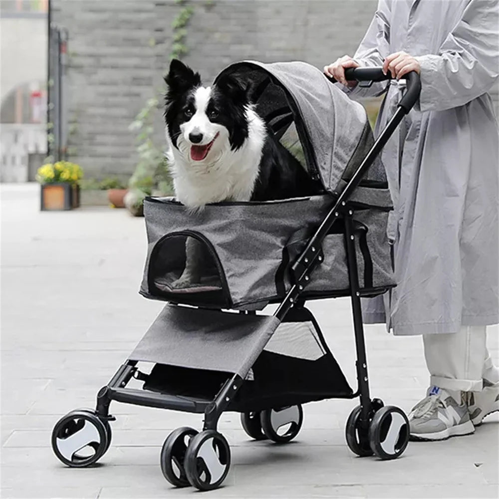 Foldable Pet Dog Stroller With Detachable Carrier And Rain Cover