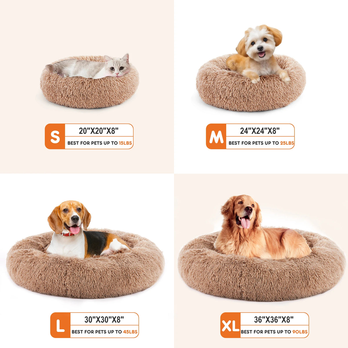 JHK Plush Round Calming Dog Bed Non Slip Pet Cushion