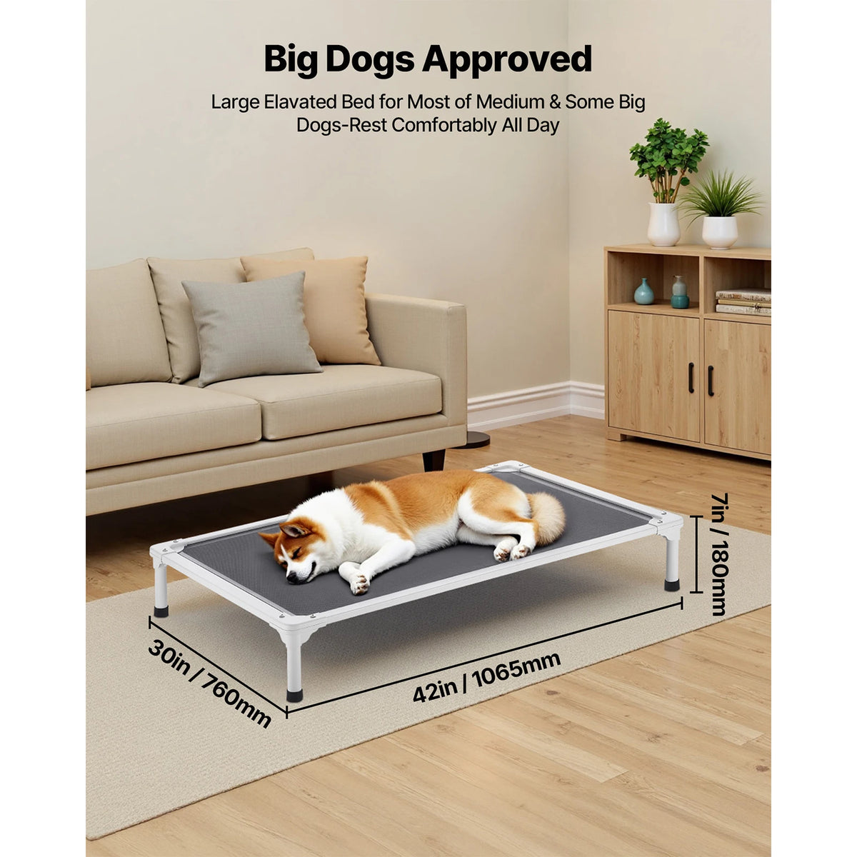 SucceBuy Elevated Dog Bed With Breathable Mesh And Aluminum Frame