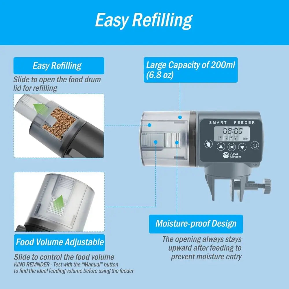 Automatic Aquarium Fish Feeder With Adjustable Timer And Digital Display