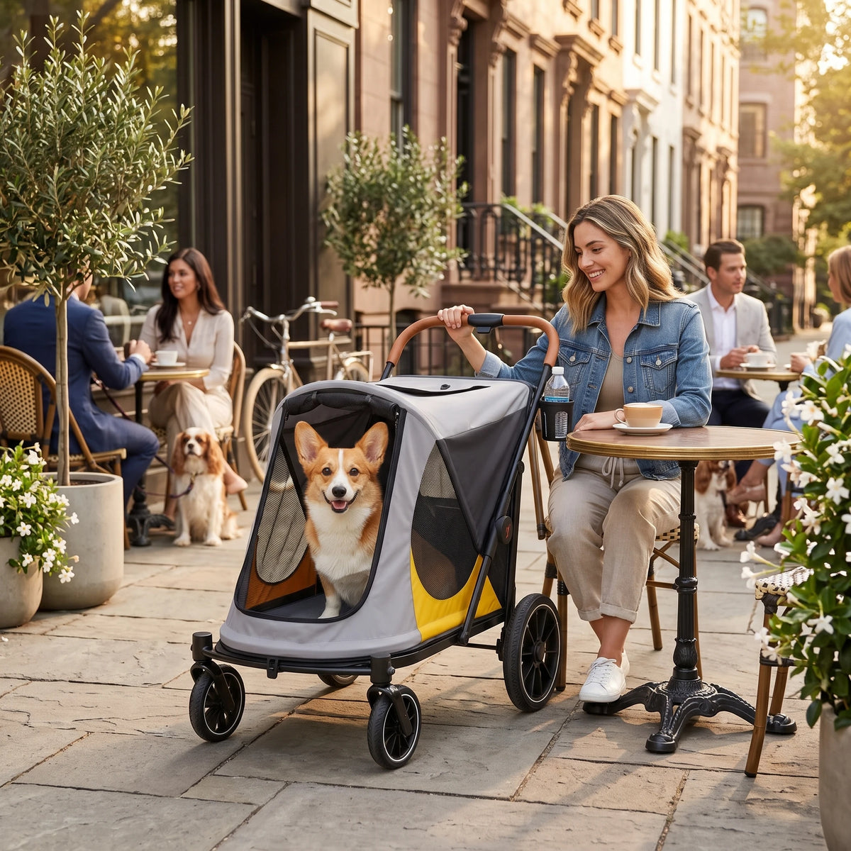 Four Wheel Foldable Dog Stroller With Shock Absorption