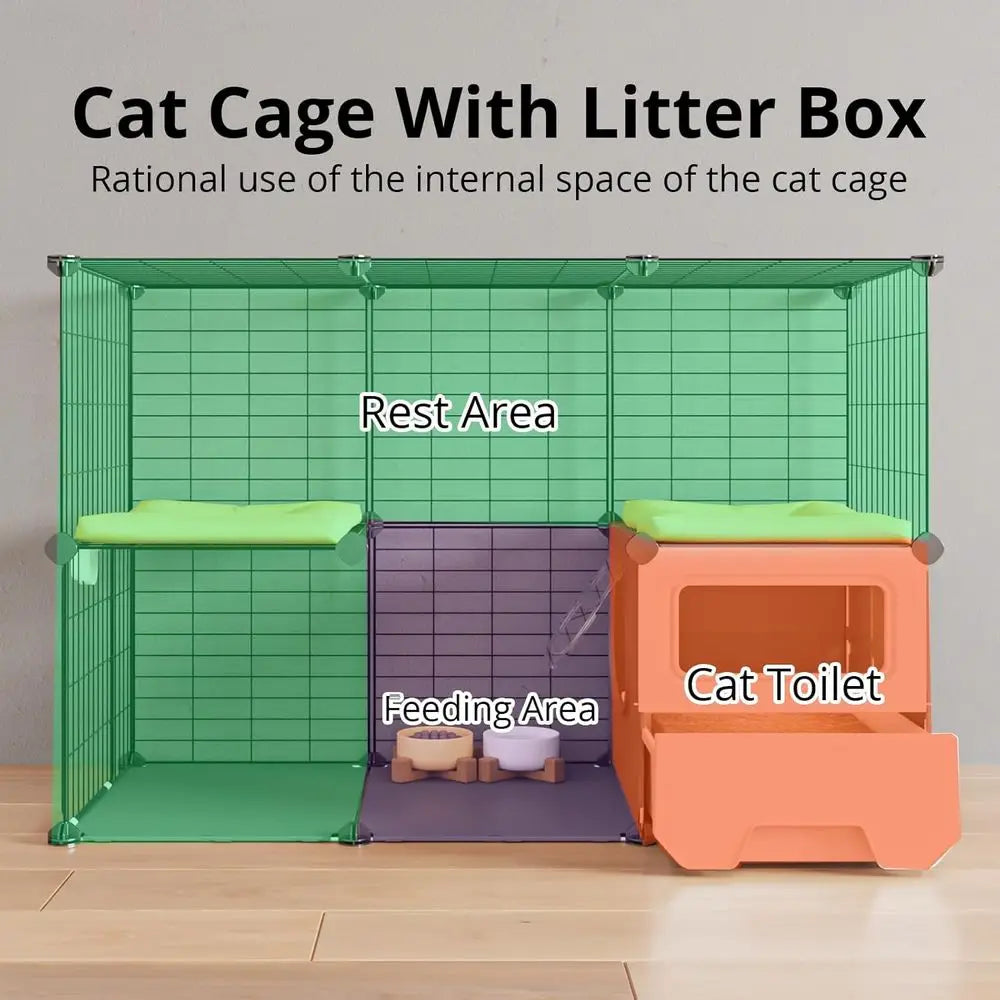 Detachable Two Tier Cat Playpen With Metal Wire Kennel Crate