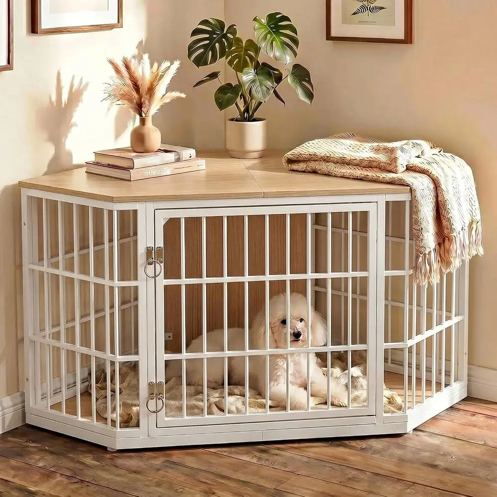 Wooden Dog Kennel Furniture Lockable Indoor Crate End Table