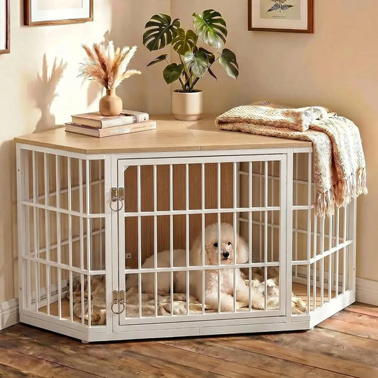 Wooden Dog Kennel Furniture Lockable Indoor Crate End Table