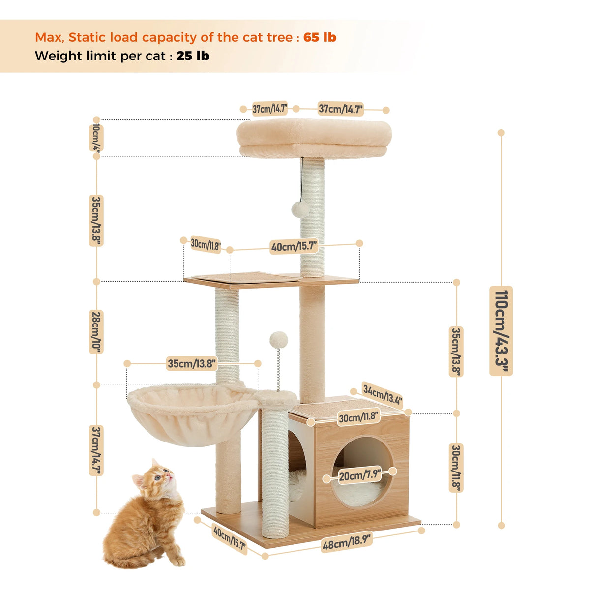PAWZ Road Multi Level Wooden Cat Tree With Cozy Hammock
