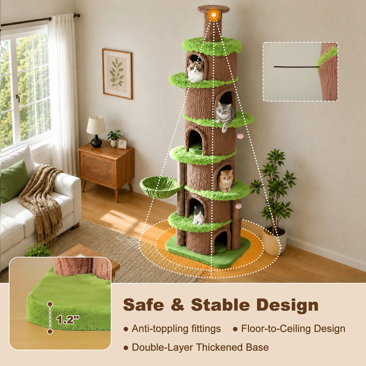 PAWZ Road Adjustable Floor To Ceiling Cat Tree With Hammock