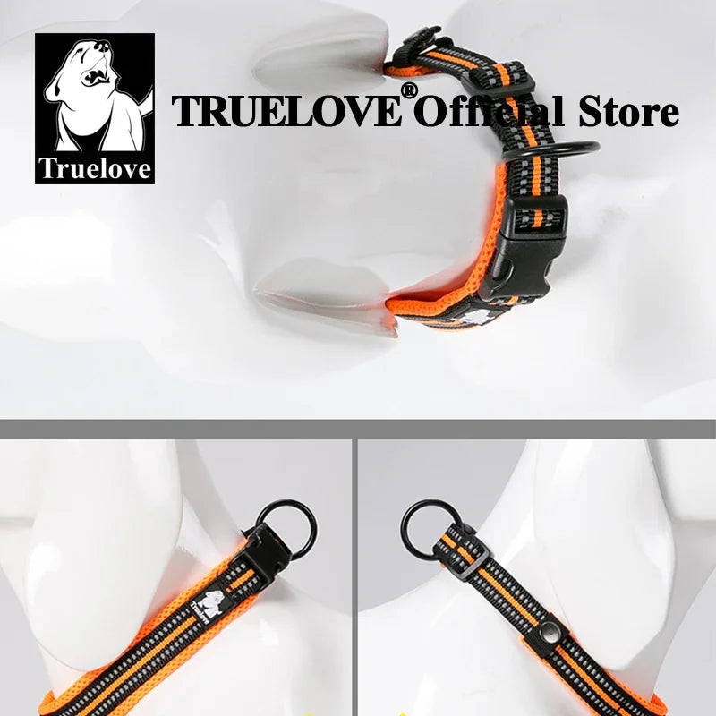 TrueLove Adjustable Nylon Dog Collar Padded Reflective Heavy Duty Webbing