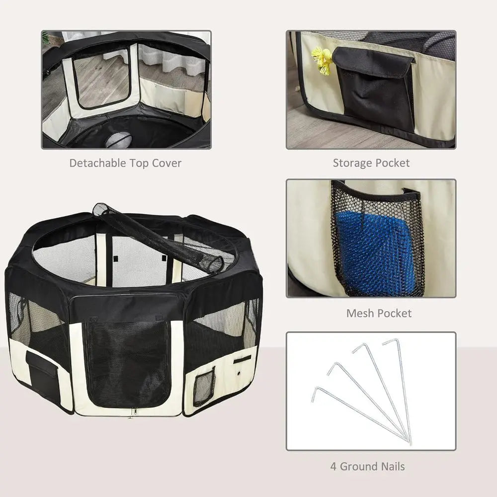 Portable Folding Pet Playpen With Carry Bag For Dogs