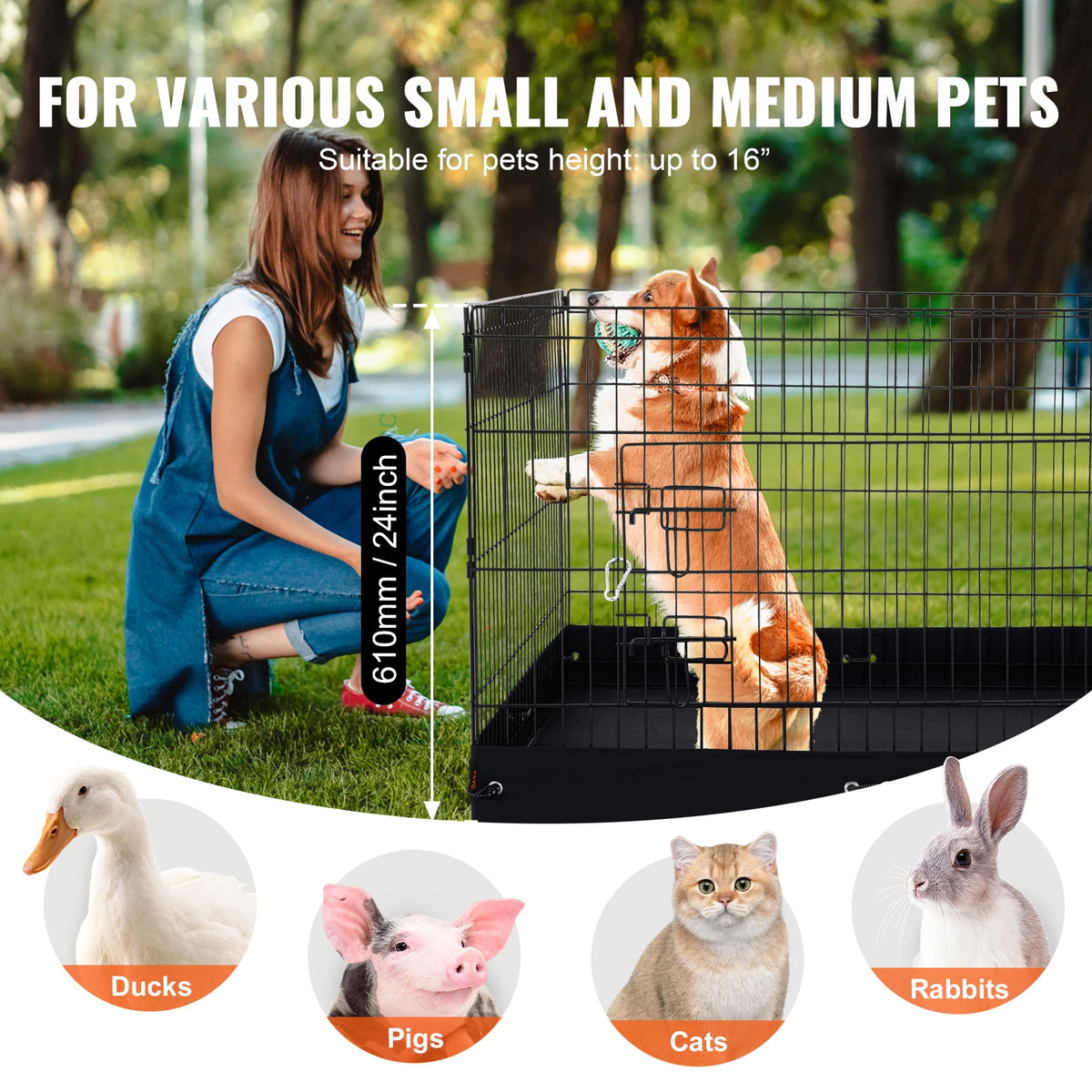 VEVOR Foldable Metal Dog Playpen With Top Cover And Bottom Pad