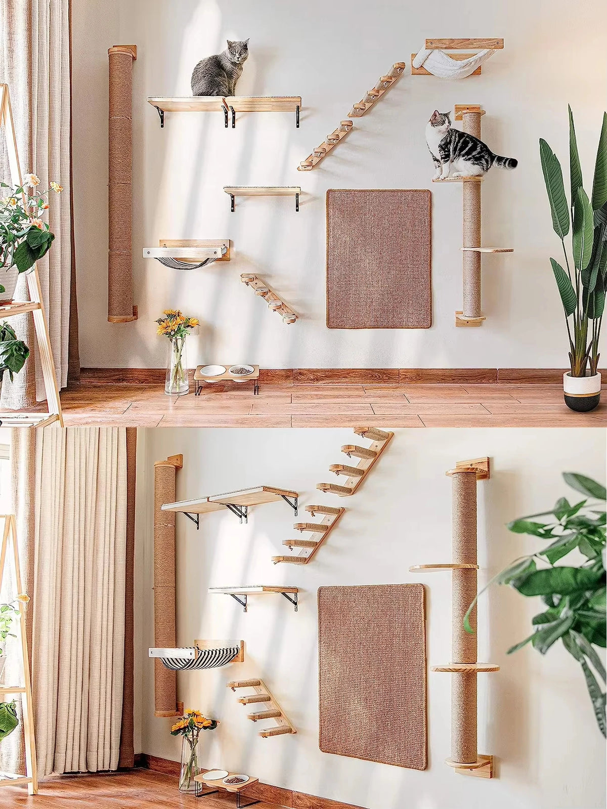 CWV Wall Mounted Cat Tree With Sisal Scratcher And Hammock