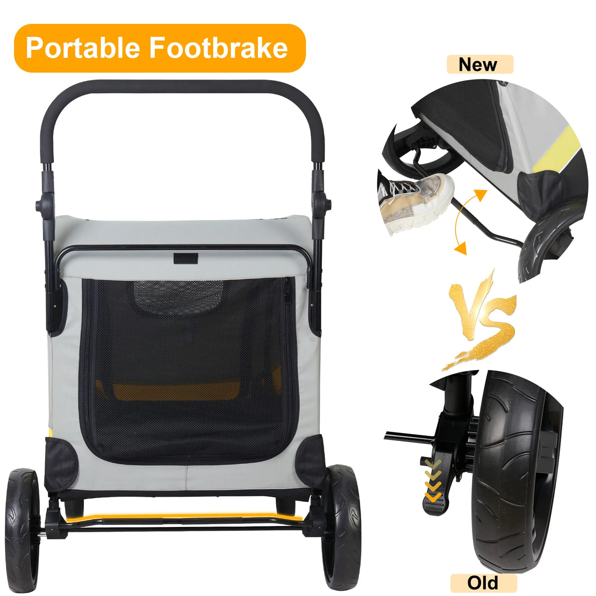 Foldable Double Dog Stroller With Zipper Divider And Wheels