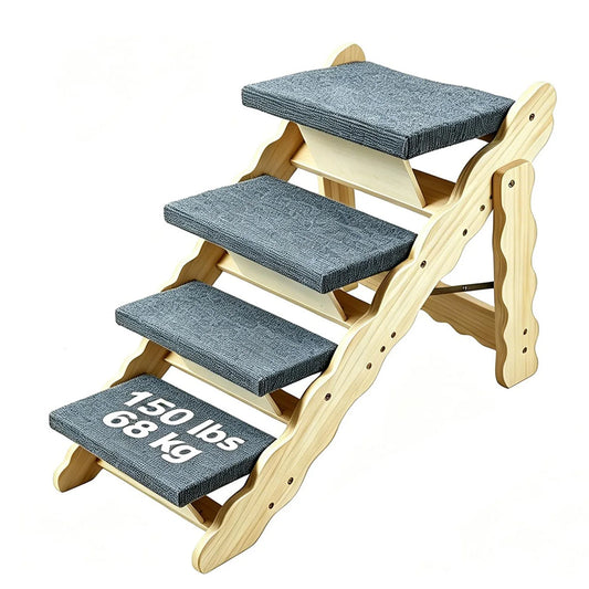 DishyKooker Premium Wooden Pet Steps And Folding Dog Ramp