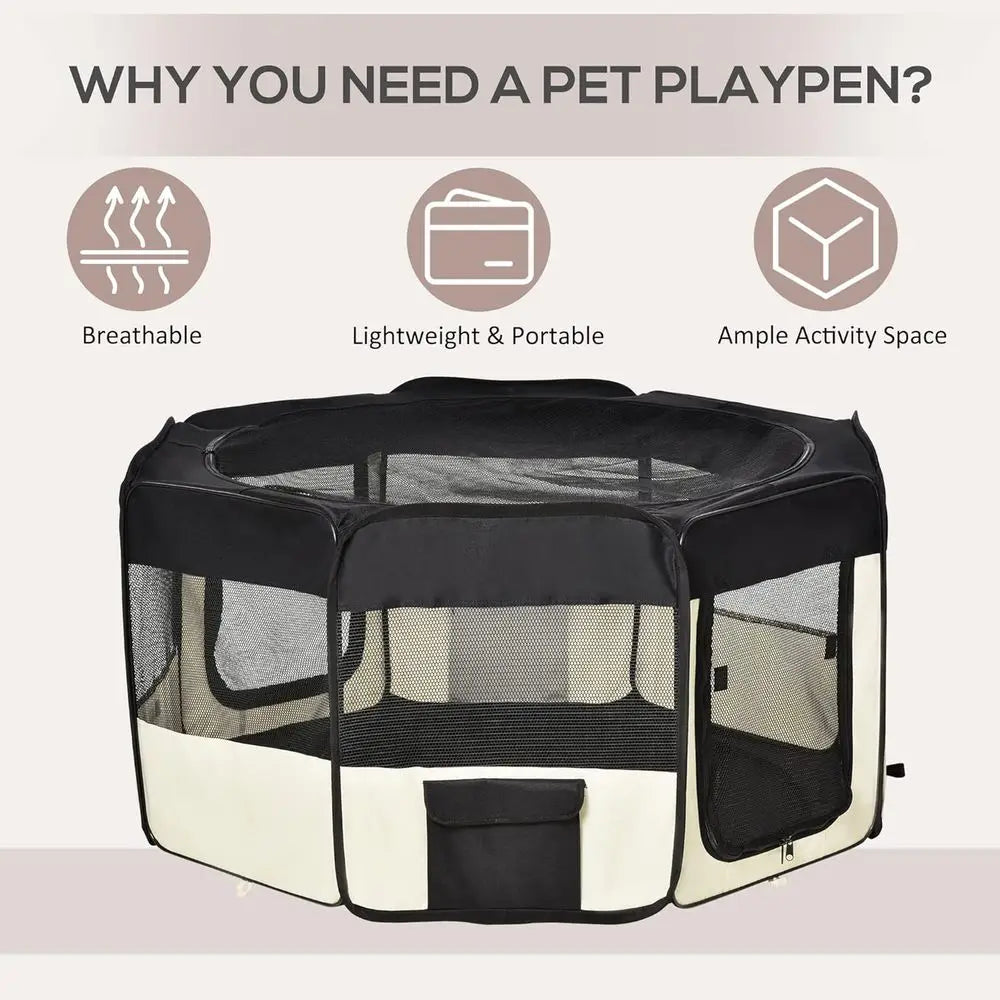 Portable Folding Pet Playpen With Carry Bag For Dogs