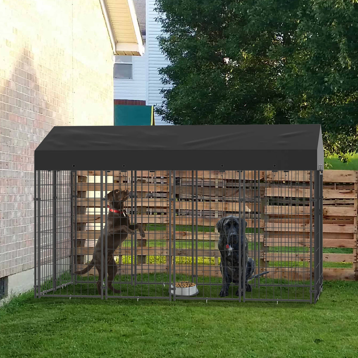 Bingopaw Outdoor Welded Wire Dog Kennel With Weatherproof Cover