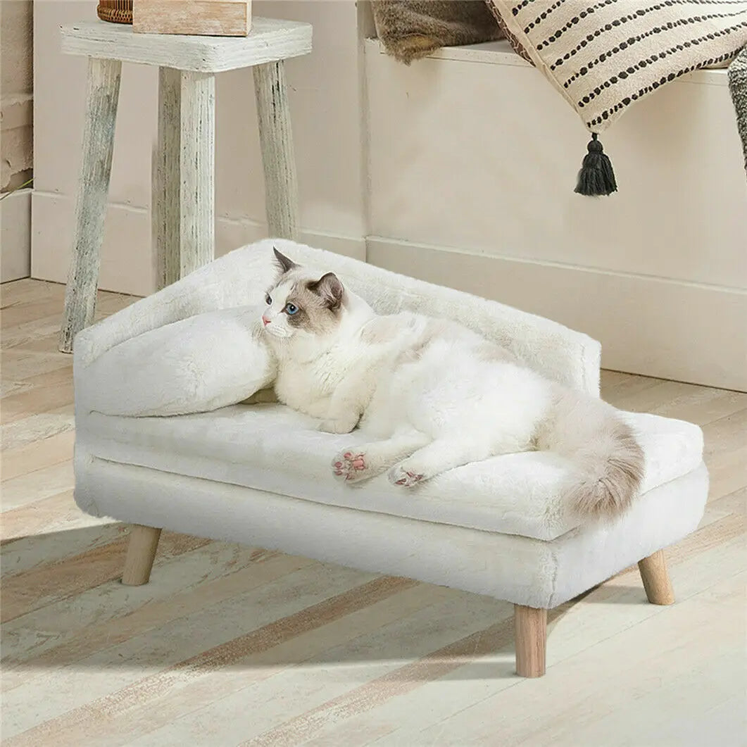 Elevated Pet Bed With Solid Wood Legs And Plush Cushions